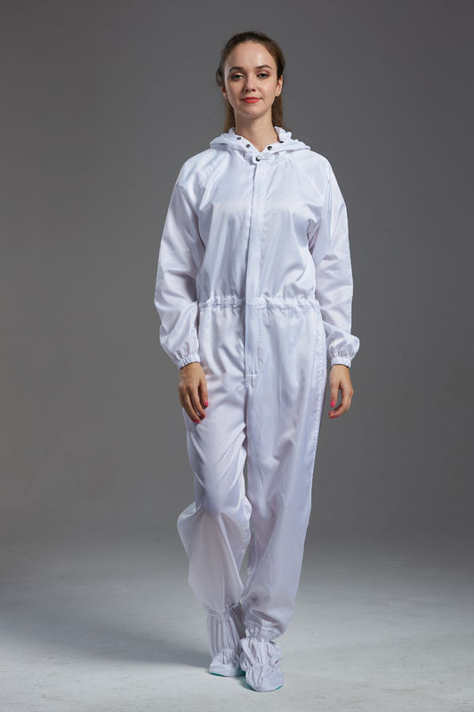 Anti Static ESD dust-free autoclavable sterilized white color coverall with hood for class 100 cleanroom