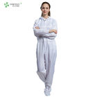 ESD cleanroom anti-static coverall with shoes cover white color polyester garments for electronic industry